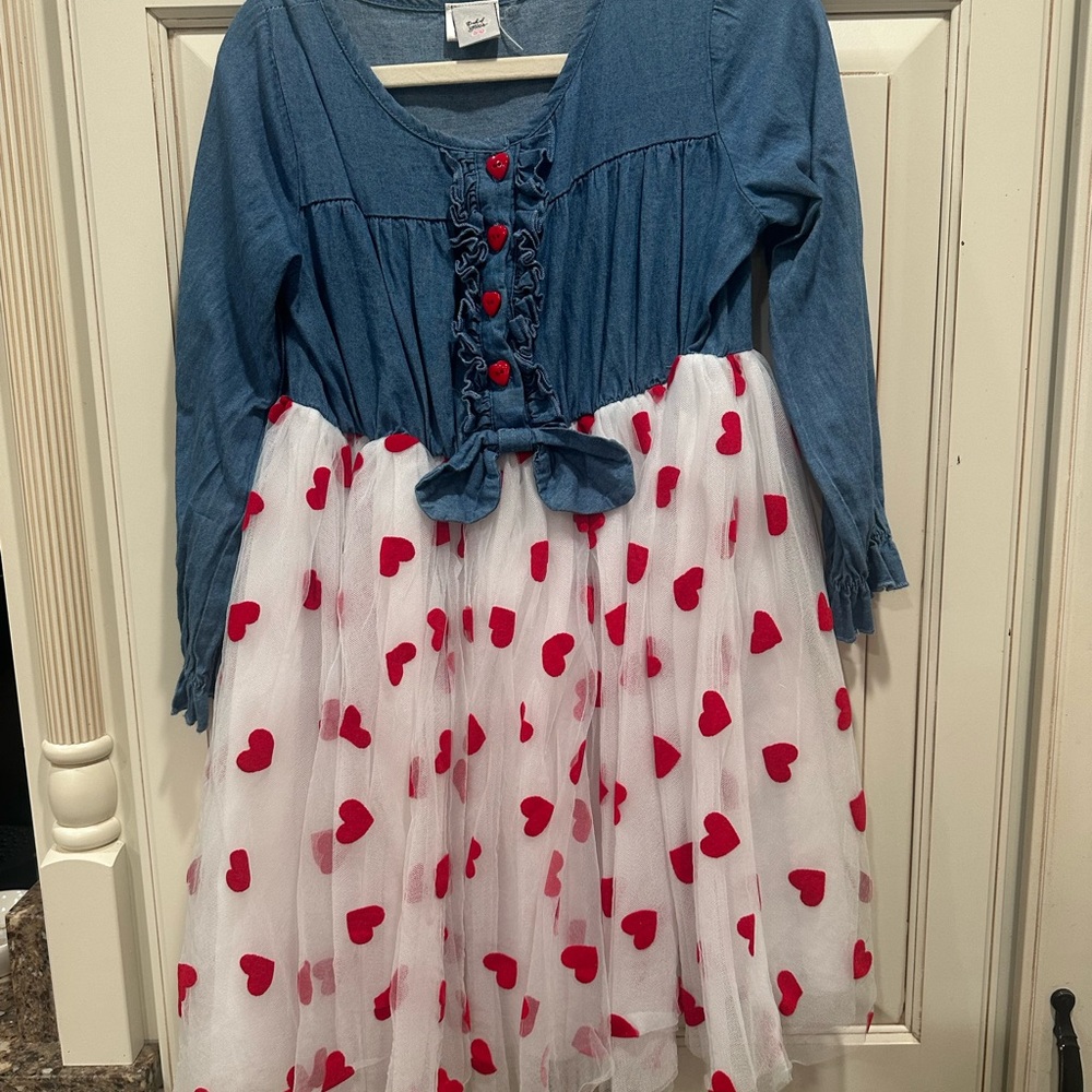 Dash of Glitter Denim Dress with Heart Design